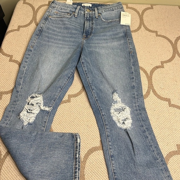 Good American Denim - Good American Good Boy distressed knees indigo blue jeans